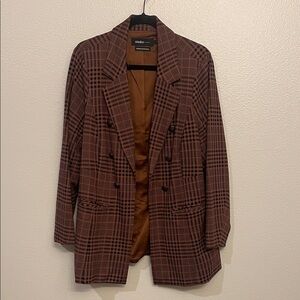 torrid Brown Plaid Double-Breasted Blazer
